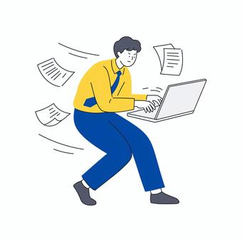 爆速でパソコン作業をするビジネスマン 人物,男性,ビジネス,仕事,作業,忙しい,パソコン,スピード,集中,職場のイラスト素材