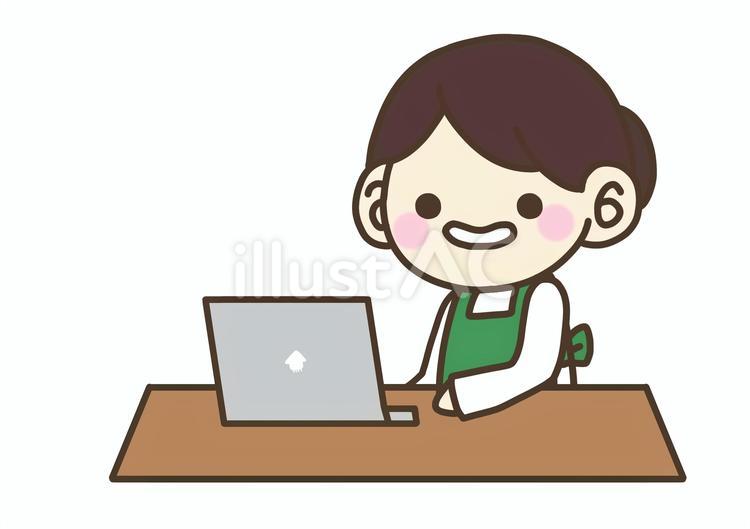 パソコンを使う介護士 介護士,介護福祉士,介護のイラスト素材