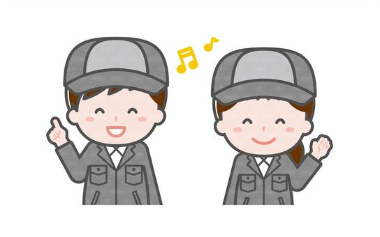 ミニ_2人_工場作業員の男女01 男性,女性,大人,職業,仕事,作業員,スタッフ,製造,物流,労働のイラスト素材