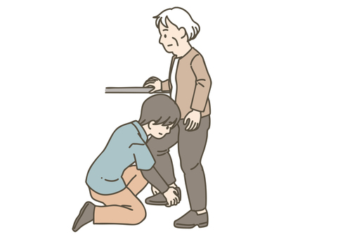 高齢女性に靴を履かせる介護士 介護,介助,靴,履かせる,支える,サポート,介護士,ホームヘルパー,高齢者,シニアのイラスト素材