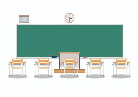 誰もいない教室 教室,机,椅子,教卓,黒板,黒板消し,チョーク,時計,スピーカー,静かなのイラスト素材