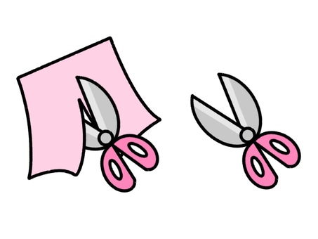 ハサミを使って紙を切る～ピンク～ ハサミ,切る,折り紙,紙,用紙,工作,図工,作る,文房具,色紙のイラスト素材