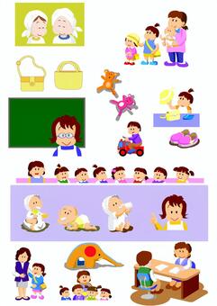 Illustration, a nursery school, childminder, baby, JPG