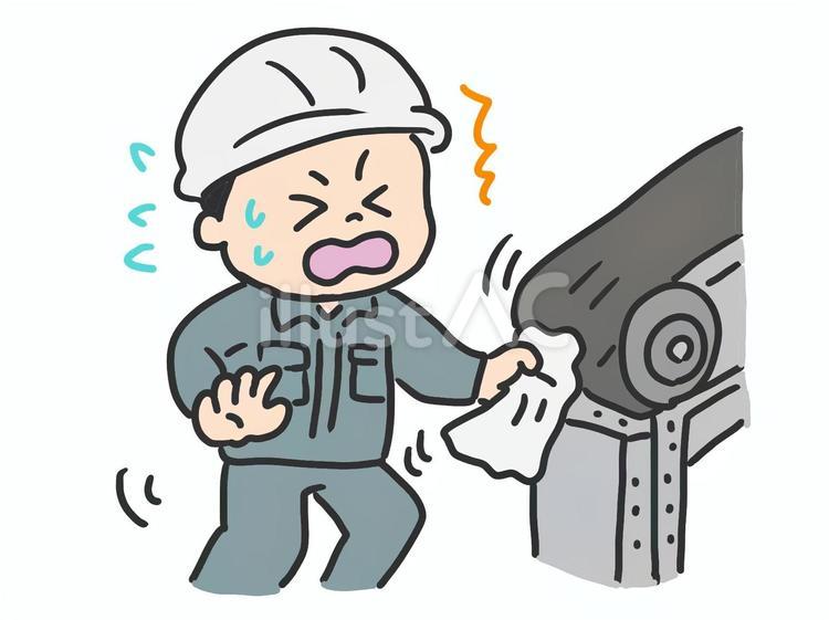 コンベヤ挟まれ・巻き込まれ災害 挟まれ,巻き込まれ,雑巾のイラスト素材
