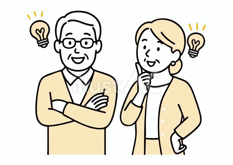 アイデアをひらめいたシニア夫婦のイラスト シニア夫婦,夫婦,シニアのイラスト素材