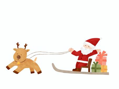 そりに乗ったサンタさん クリスマス,サンタクロース,トナカイ,そり,プレゼント,手描き風のイラスト素材