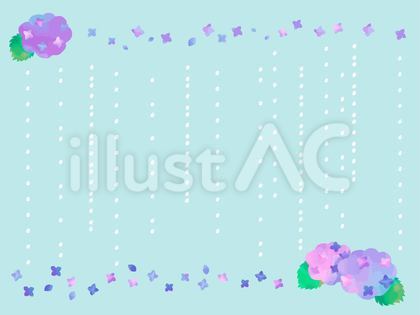 水彩画のあじさいと雨のフレーム
