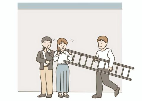 問題を乗り越えようとするビジネスマン ビジネス,ビジネスマン,ビジネスウーマン,会社員,社会人,サラリーマン,ol,スーツ,チーム,仲間のイラスト素材