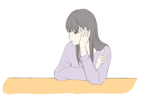 女性2 女性,物憂げ,悩み,考え事,頭痛,耳鳴り,体調不良,元気がない,ぼんやり,眺めるのイラスト素材