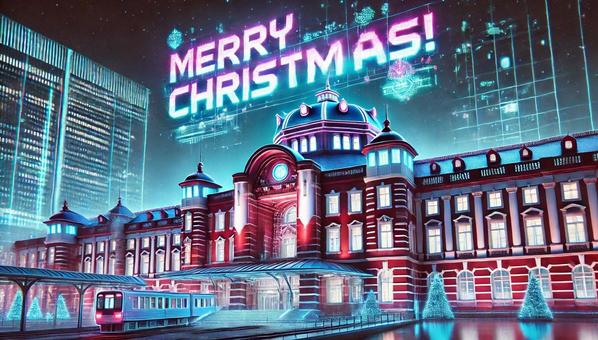 近未来の日本のクリスマス_05 近未来の日本のクリスマス_05 駅,電車,クリスマスツリーのイラスト素材