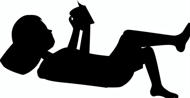 読書寝っ転がる 寝っ転がる,ゆっくり,読書,休み,リラックス,人物,シルエットのイラスト素材