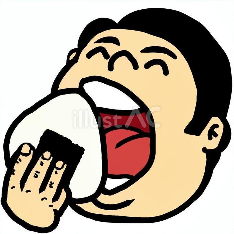 大きなおにぎりを食べるメタボおじさんA おにぎり,おむすび,米のイラスト素材