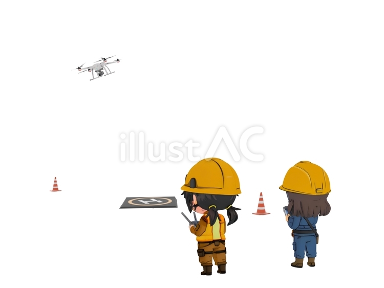 建設土木工事現場ドローン講習会受講作業員 機械,教育,測量のイラスト素材