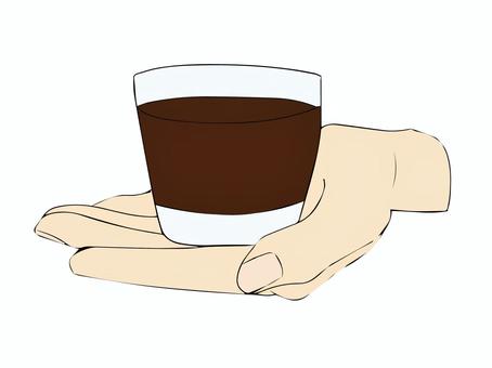 手の平に乗せたグラス 手の平に乗せたグラス 飲み物,アイスコーヒー,乗せる,片手,グラス,コップ,手描きのイラスト素材