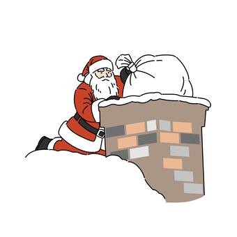 煙突に袋を入れようとするサンタクロース サンタ,クリスマス,煙突,雪,全身,コスチューム,サンタクロース,クリスマスイブ,プレゼント,ギフトのイラスト素材