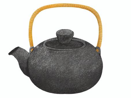 黒い土瓶型のツル付き急須 急須,茶器,日本茶,土瓶,食器,和食器,土瓶ツル,上持ち手,お茶,緑茶のイラスト素材