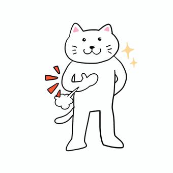 まかせてと胸をたたく白猫 ねこ,白猫,動物,キャラ,ポップ,かわいい,まかせて,おまかせ,はりきる,やる気のイラスト素材