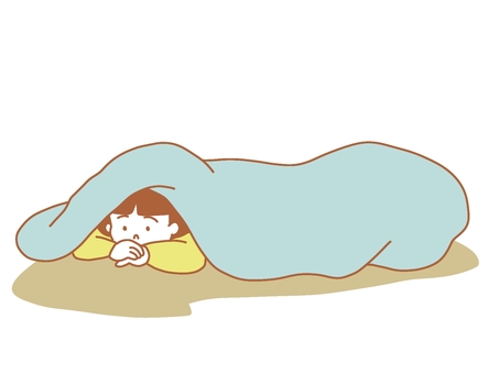 布団から出てこない子供 布団,丸まる,出てこない,放心,子供,女の子,かわいい,シンプル,手描き,かぶるのイラスト素材