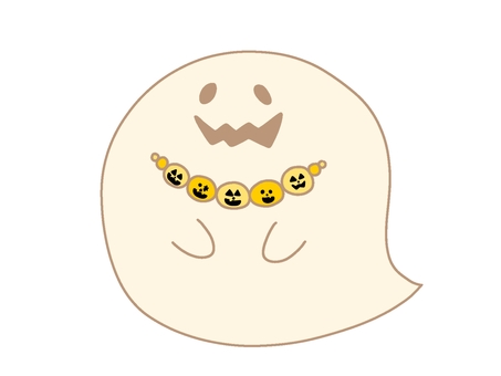 かぼちゃのネックレスをしたおばけ ハロウィン,おばけ,かぼちゃ,ネックレス,手書き,パステル,かわいいのイラスト素材