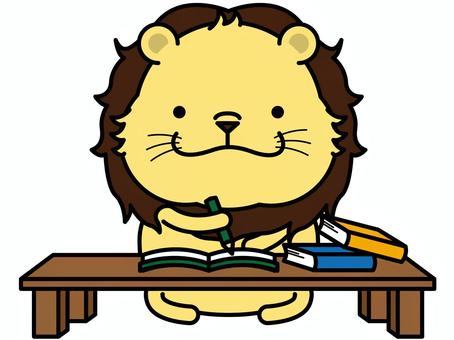 ライオンさん 勉強 ライオンさん 勉強 宿題,勉強,ライオン,机,本,ノート,教科書,鉛筆,動物,キャラクターのイラスト素材