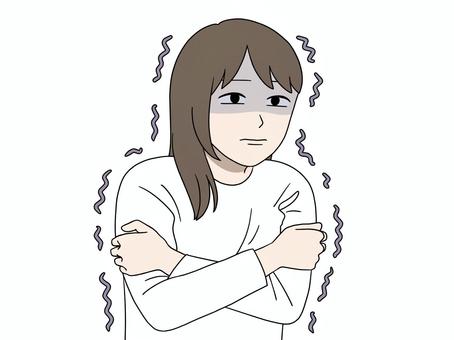 体を抱きしめながら震える女性 女性,白,長袖,ブルブル,悪寒のイラスト素材