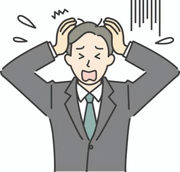 頭を抱えて困るサラリーマンA 男性,悩む,困る,困った,人物,不安,心配,ストレス,迷う,バストアップのイラスト素材