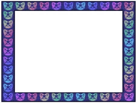 猫の額縁フレ−ム　ネオン　紺色 猫,額縁,フレ−ム,ポストカード,メッセージカード,飾り枠,あしらい,ネオン,グラデーション,ザラザラのイラスト素材