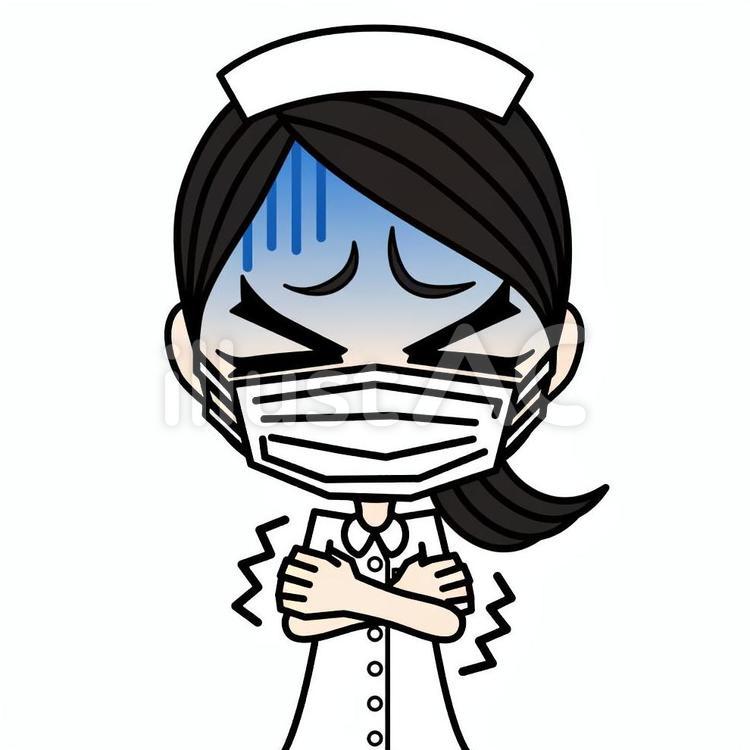 寒くて震えてる女性②/白衣/マスク 白衣,看護師,医療のイラスト素材