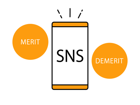 SNSのメリットとデメリット スマホ,スマートフォン,sns,アプリ,メリット,デメリット,長所,短所,良い点,悪い点のイラスト素材