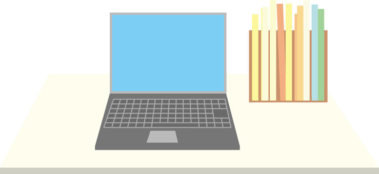 ノートパソコン机 ノートパソコン,キーボード,モニター,本,資料,机,職場,仕事,環境のイラスト素材