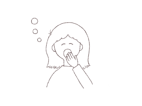 眠い　(線画) 眠気,眠い,寝不足,あくび,ぼんやり,睡魔,生活,睡眠不足,夜更かし,女性のイラスト素材