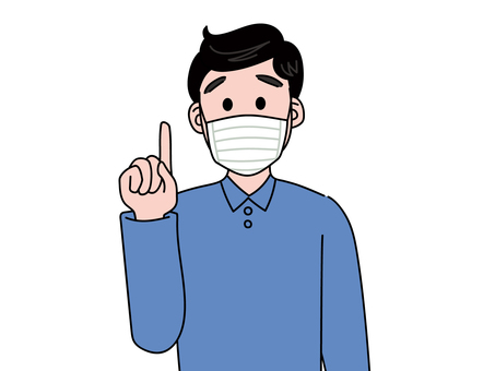 人物素材_男性01_マスク 人物,男性,若者,ポイント,人差し指,カラー,シンプル,単体,上半身,人のイラスト素材