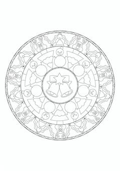 【塗り絵】クリスマスの曼荼羅② クリスマス,トナカイ,ツリー,雪だるま,塗り絵,曼荼羅,まんだら,教材,教育,療育のイラスト素材