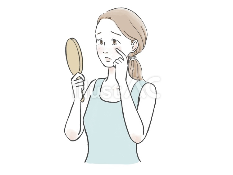 肌荒れが気になる女性のイラスト 肌悩み,ニキビ,吹き出物のイラスト素材