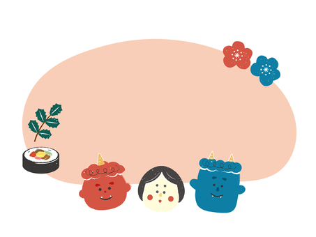 節分のかわいいフレームイラスト 節分,フレーム,枠,節分の日,見出し,タイトル,かわいい,手書き,鬼,赤鬼のイラスト素材