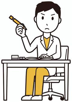  男性医師白衣(黄)-146-全身 勉強,医者,医師,男性,白衣,スクラブ,病院,医療,ドクターコート,先生のイラスト素材