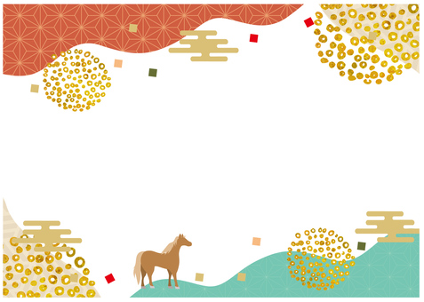 2026年　午年用年賀状素材60 背景,年賀状,午年,午,2026,フレーム,飾り枠,幾何学,模様,装飾のイラスト素材