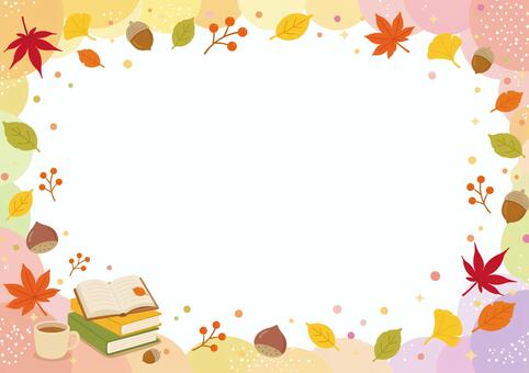 読書の秋のカラフルフレーム_26 読書の秋,読書,秋,紅葉,フレーム,背景,白枠,壁紙,枠,囲み枠のイラスト素材