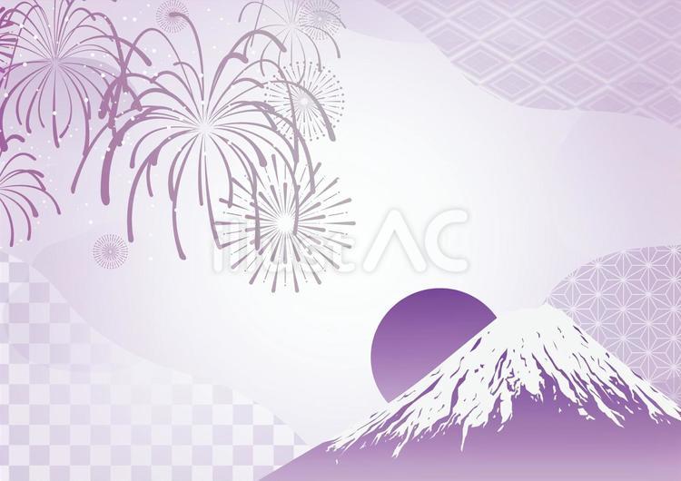 紫色の富士山と花火の和風背景素材 夏,花火,富士山のイラスト素材