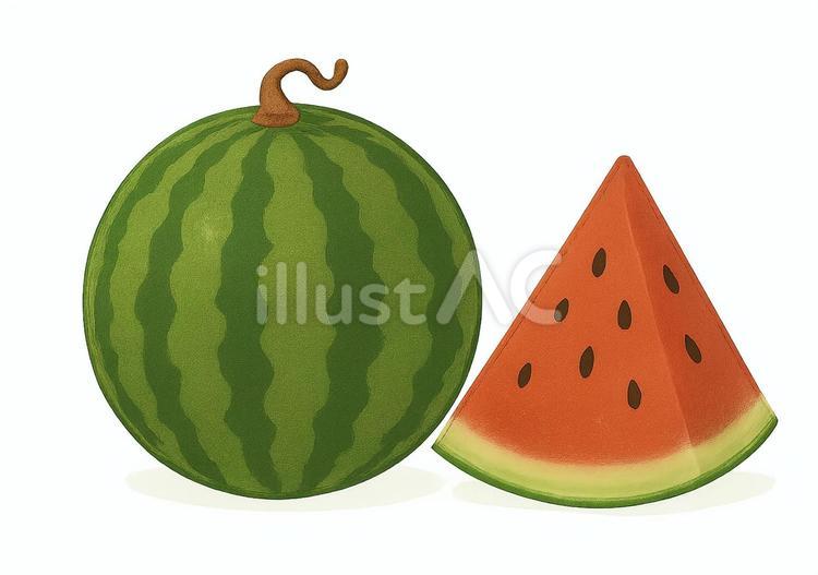 イラスト　スイカとカットされたスイカ デザイン,すいか,三角スイカのイラスト素材