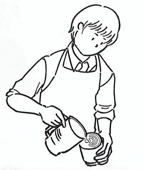 ラテアートを作るカフェ店員(線画) カフェ,ラテアート,カフェ店員,コーヒーショップ,コーヒー,バリスタ,男性,職業,仕事,アイコンのイラスト素材