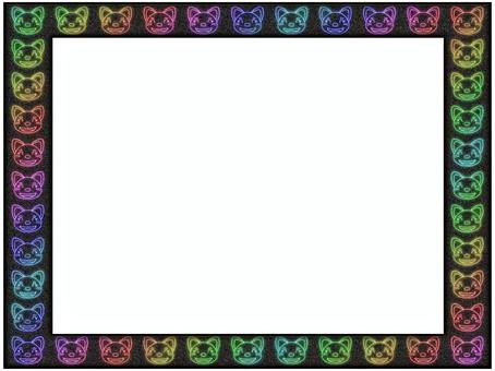 猫の額縁フレ−ム　ネオン　黒 猫,額縁,フレ−ム,ポストカード,メッセージカード,飾り枠,あしらい,かわいい,笑顔,ネオンのイラスト素材