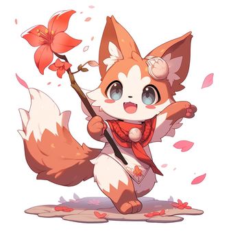 Illustration, animal, fox, cane, 