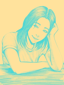 頬杖をついている女性 女性,おしゃれ,かわいい,口紅,化粧,顔,美容,キレイ,シンプル,ビューティのイラスト素材