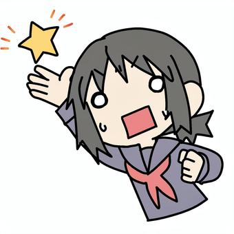 星と焦る学生少女 学生,焦る,星,お気に入り,掲げる,不安,困惑,急ぐ,汗,やばいのイラスト素材