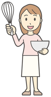  ロングヘア女性-475-全身 ホイッパー,女性,女の子,人物,かわいい,泡だて器,若い,挿絵,素材,無料のイラスト素材