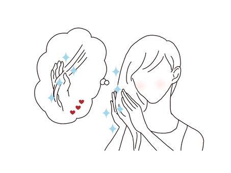 ヘアケア ヘアケア,女性,髪,触る,キラキラ,ツヤ,ハート,想像,イメージ,シチュエーションのイラスト素材