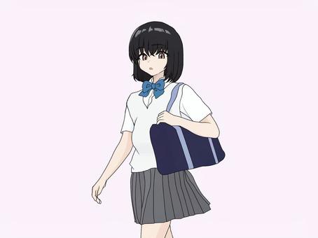 女子高生2 女子,学生,女子高生,鞄,女子学生,10代,キャラクター,アニメ風,スカート,学生服のイラスト素材