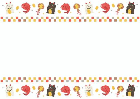 縁起物のかわいいフレーム背景 縁起物,正月,あしらい,フレーム,背景,飾り線,招き猫,白猫,黒猫,小判のイラスト素材