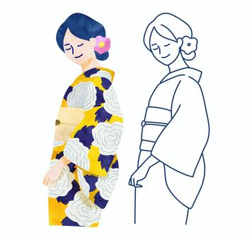 Illustration, female, yukata appearance, yukata, 